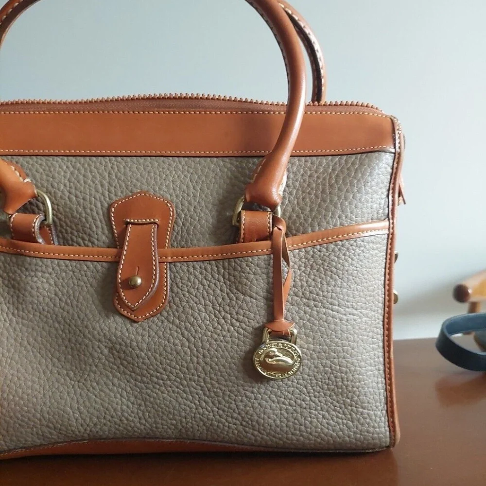 Dooney & Bourke Gray and Tan Pebbled Leather Satchel